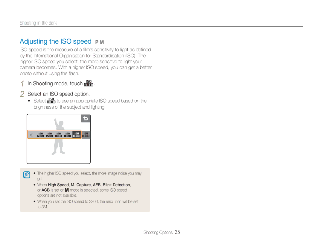 Samsung NV100HD user manual Adjusting the ISO speed 1 