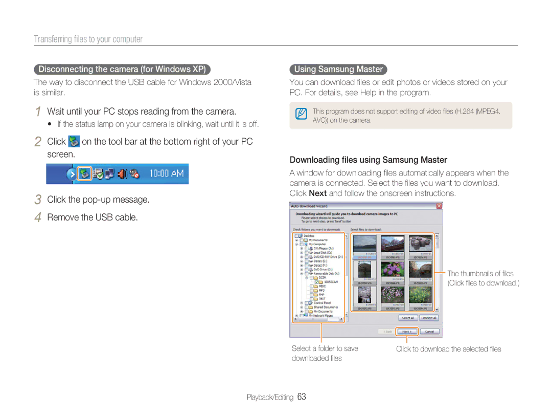 Samsung NV100HD Wait until your PC stops reading from the camera, Click, Disconnecting the camera for Windows XP 