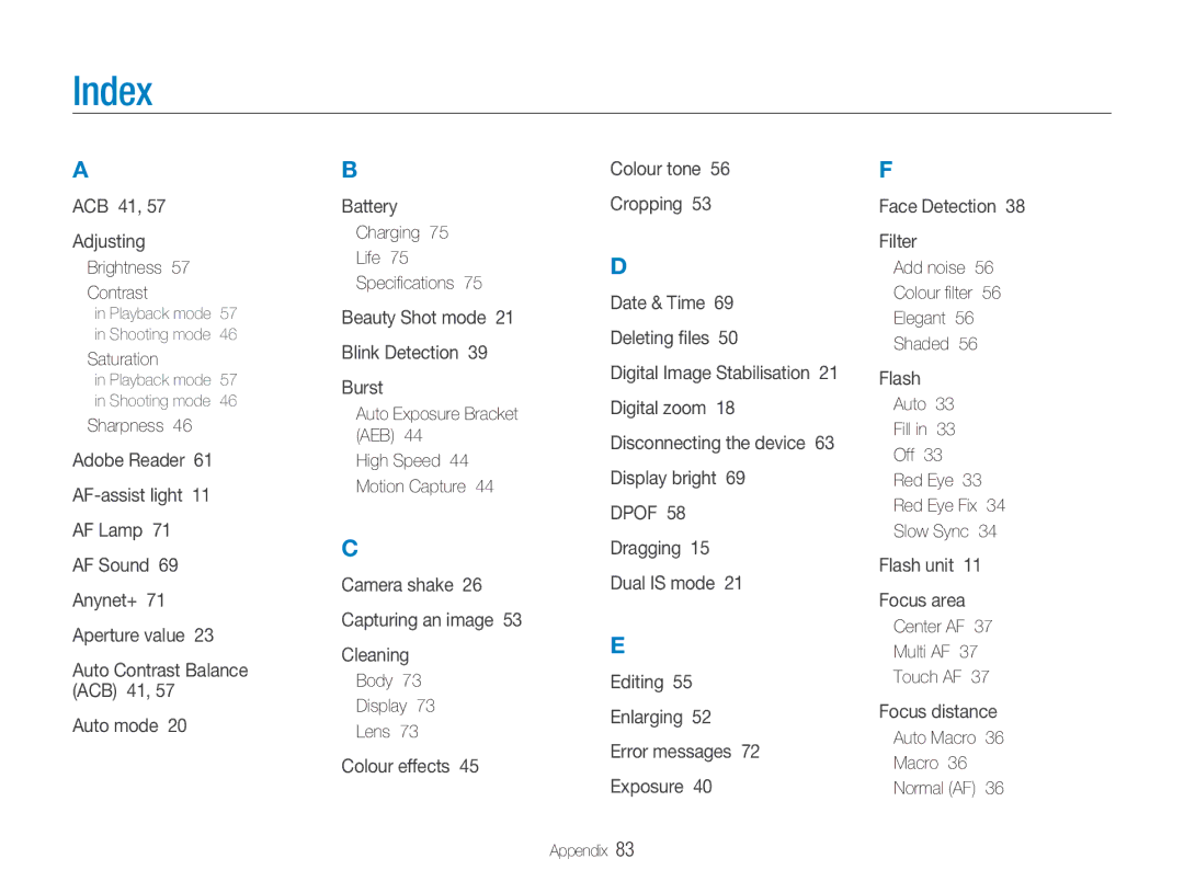 Samsung NV100HD user manual Index 