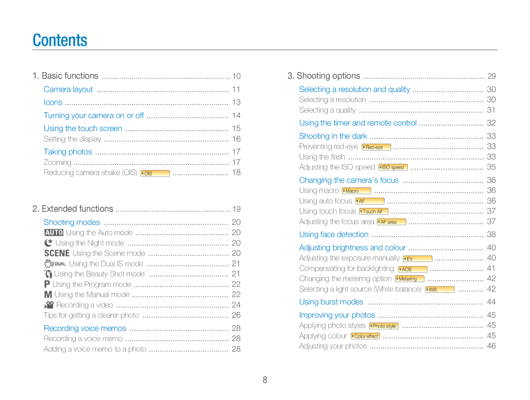 Samsung NV100HD user manual Contents 