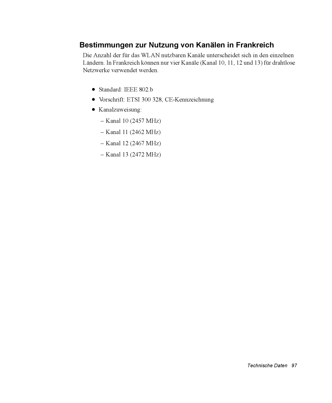 Samsung NV25CH04CS/SEG, NV25CHZZMK/SEG, NV25NHZ001/SEG, NV25NH12EM/SEG Bestimmungen zur Nutzung von Kanälen in Frankreich 