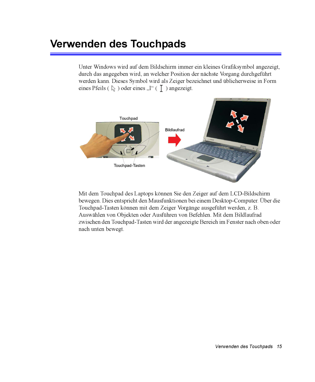 Samsung NV25CH0MTP/SEG, NV25CHZZMK/SEG, NV25NHZ001/SEG, NV25NH12EM/SEG, NV25CH1YL9/SEG, NV25CH0LTT/SEG Verwenden des Touchpads 