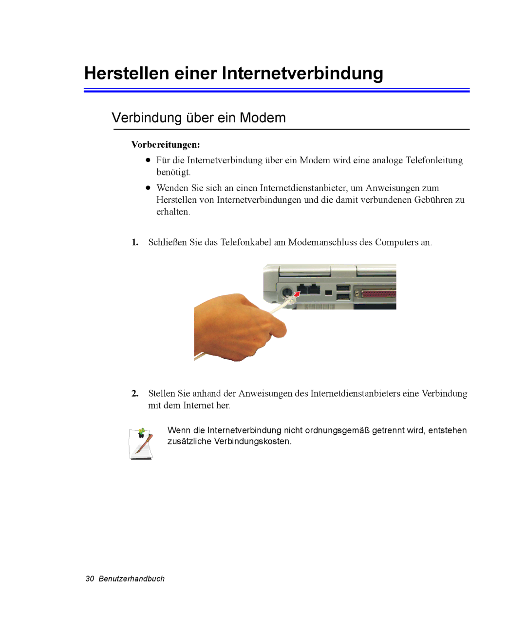 Samsung NV25NH12EM/SEG, NV25CHZZMK/SEG manual Herstellen einer Internetverbindung, Verbindung über ein Modem, Vorbereitungen 