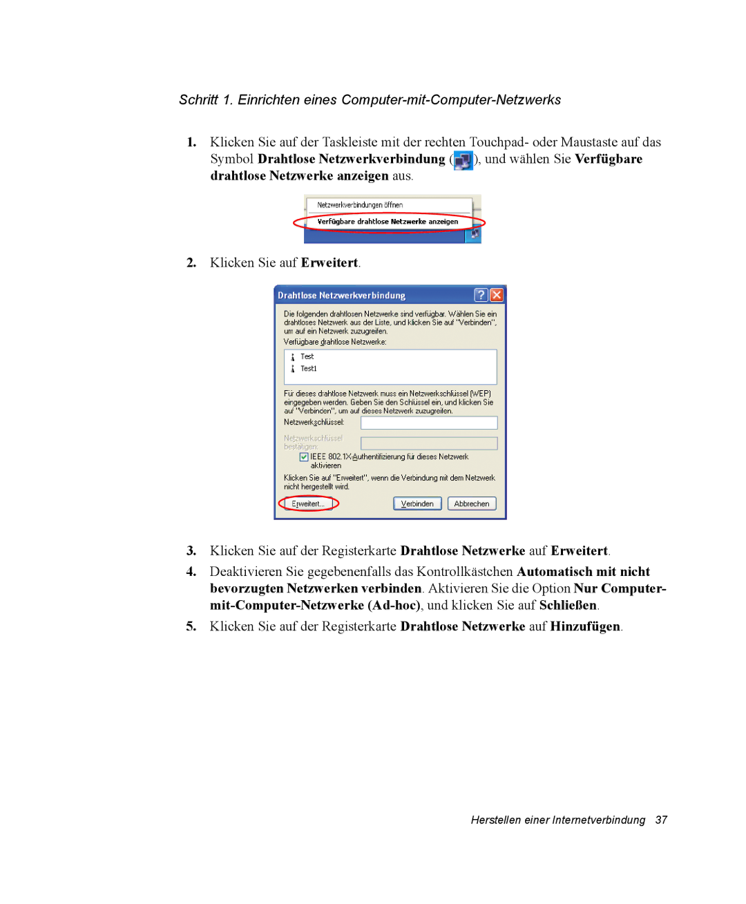 Samsung NV25CH04CS/SEG, NV25CHZZMK/SEG, NV25NHZ001/SEG manual Schritt 1. Einrichten eines Computer-mit-Computer-Netzwerks 