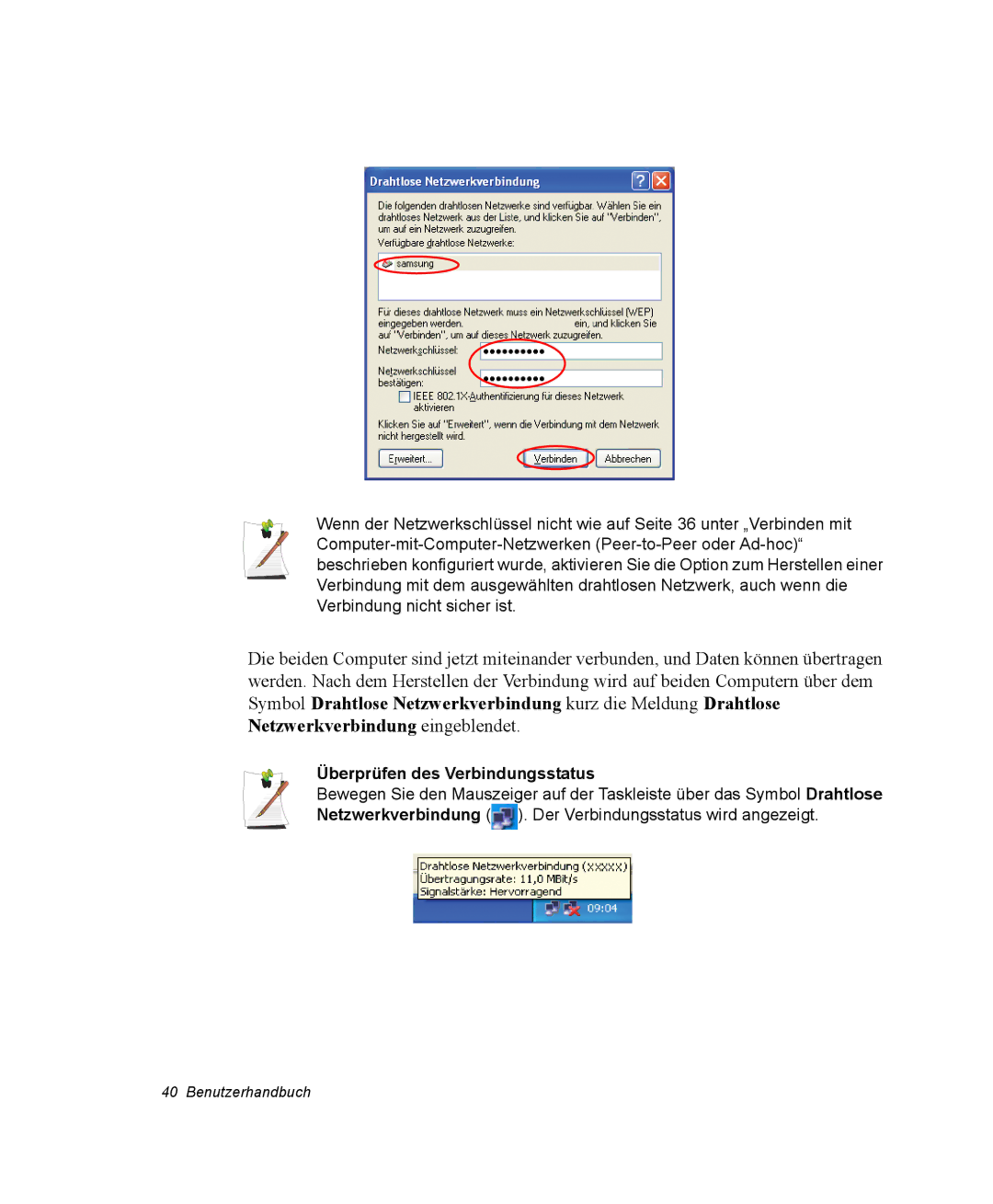 Samsung NV25CHZZMK/SEG, NV25NHZ001/SEG, NV25NH12EM/SEG, NV25CH1YL9/SEG, NV25CH0LTT/SEG manual Überprüfen des Verbindungsstatus 