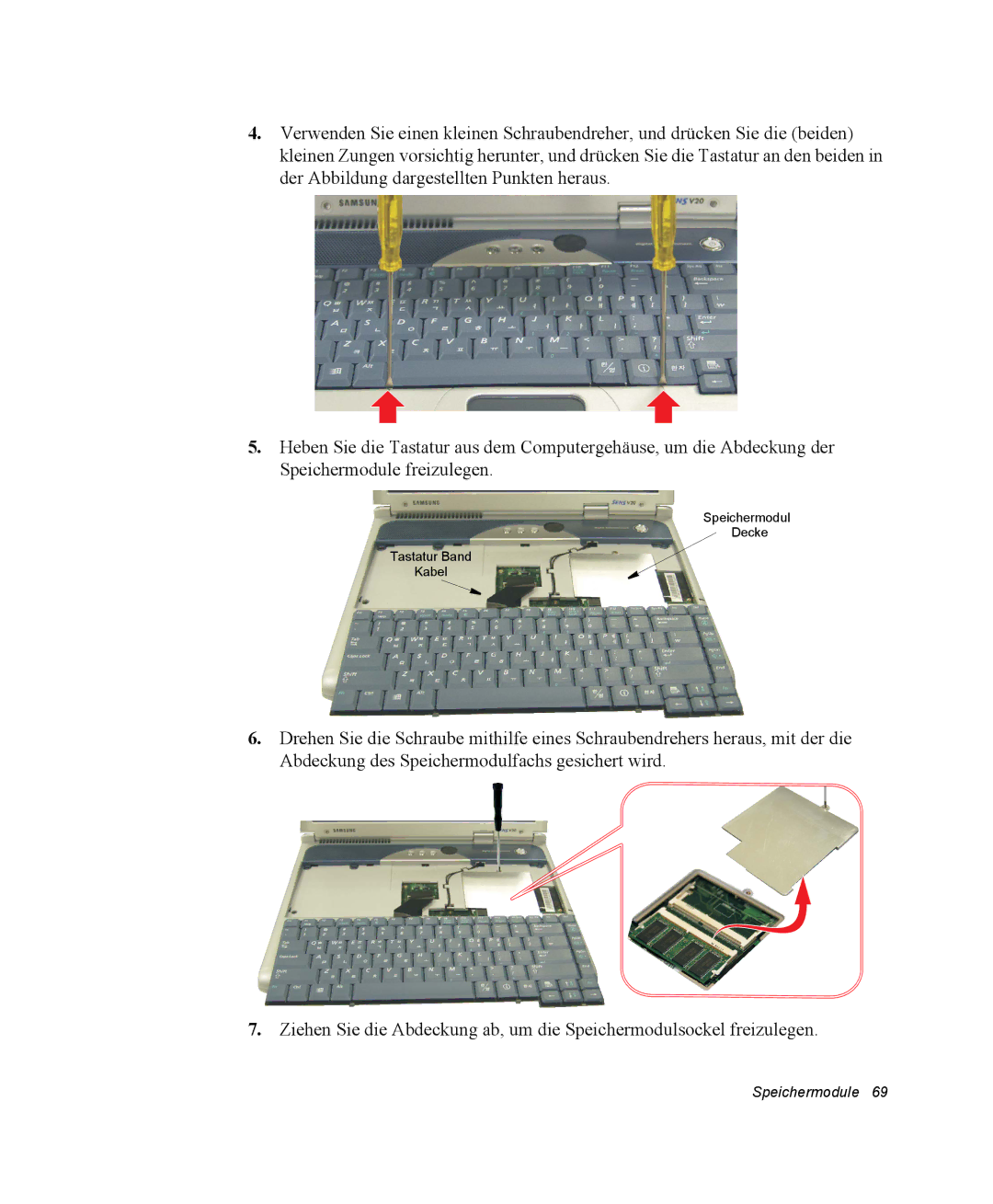 Samsung NV25NH0FKX/SUK, NV25CHZZMK/SEG, NV25NHZ001/SEG, NV25NH12EM/SEG manual Speichermodul Decke Tastatur Band Kabel 