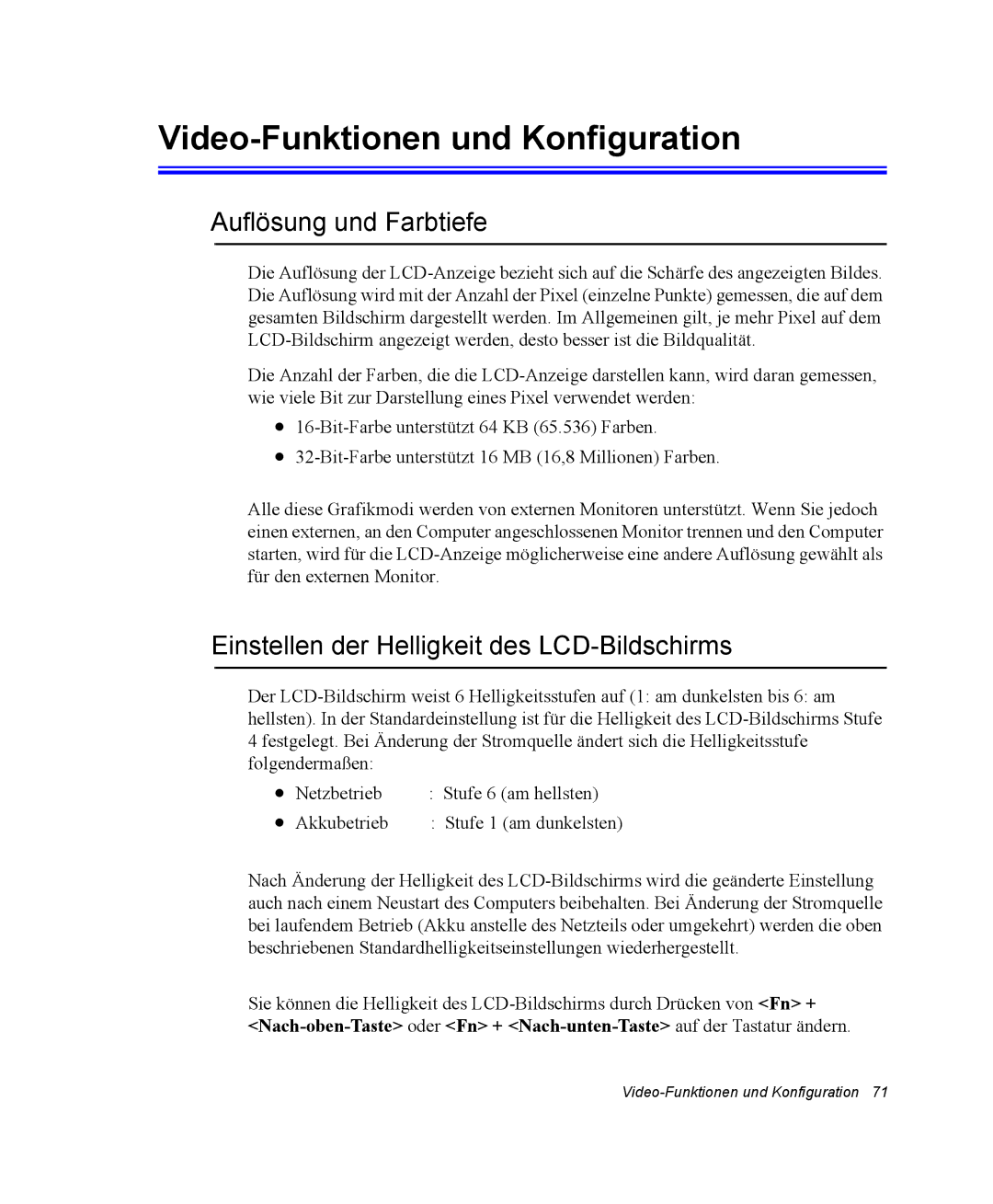 Samsung NV25CH1ZMK/SEG, NV25CHZZMK/SEG, NV25NHZ001/SEG manual Video-Funktionen und Konfiguration, Auflösung und Farbtiefe 