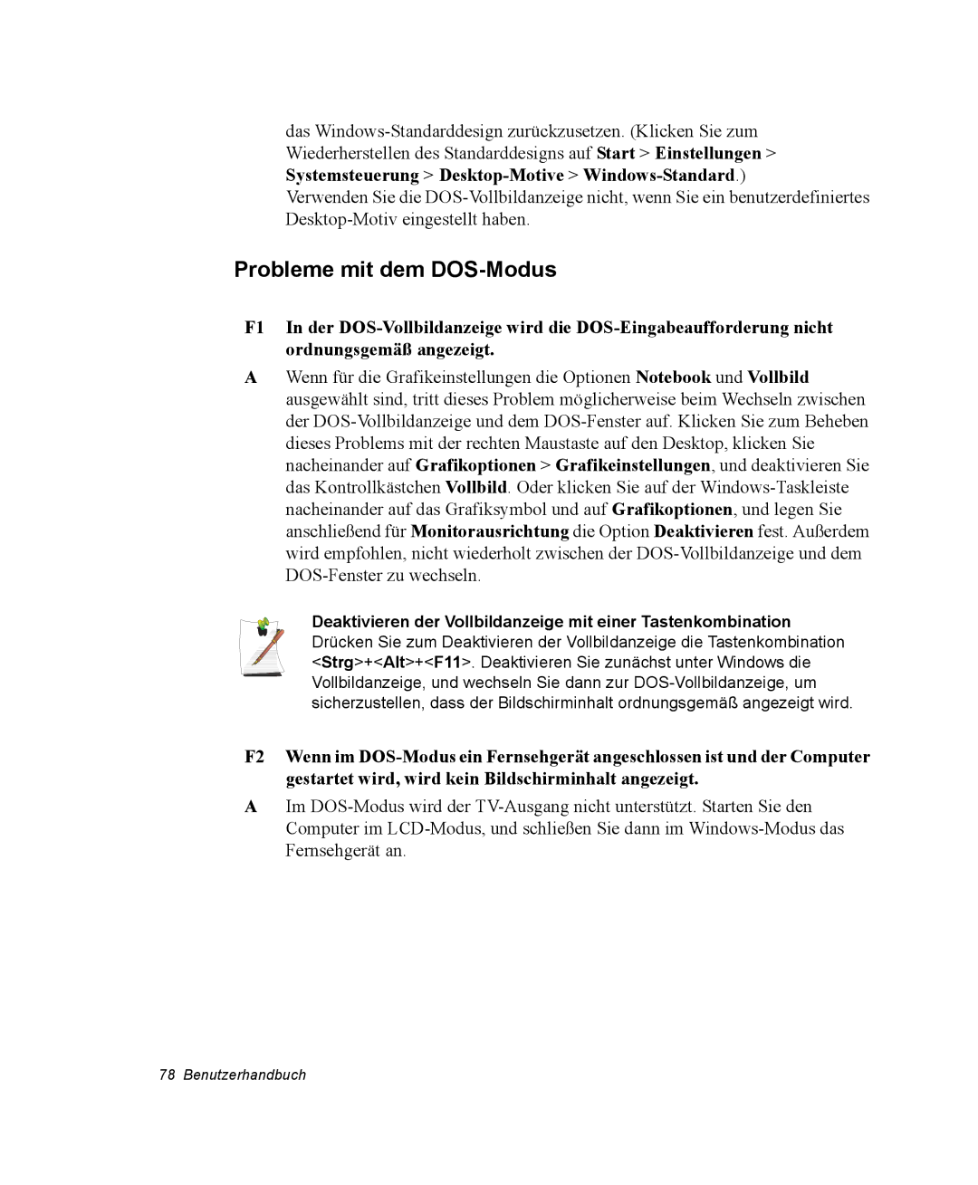 Samsung NV25NH12EM/SEG, NV25CHZZMK/SEG, NV25NHZ001/SEG, NV25CH1YL9/SEG, NV25CH0LTT/SEG manual Probleme mit dem DOS-Modus 