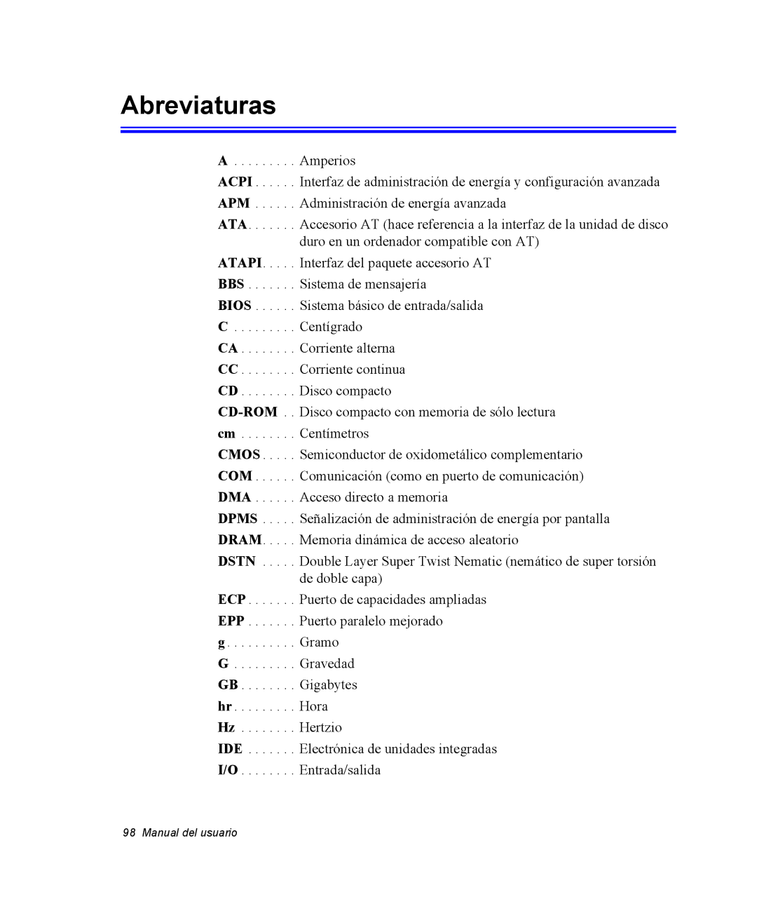 Samsung NV25NH0VLR/SES, NV25NH0VHX/SES, NV25CH0342/SES, NV25NH2CB7/SES, NV25NH0GTX/SES, NV25NH0S1B/SES manual Abreviaturas 