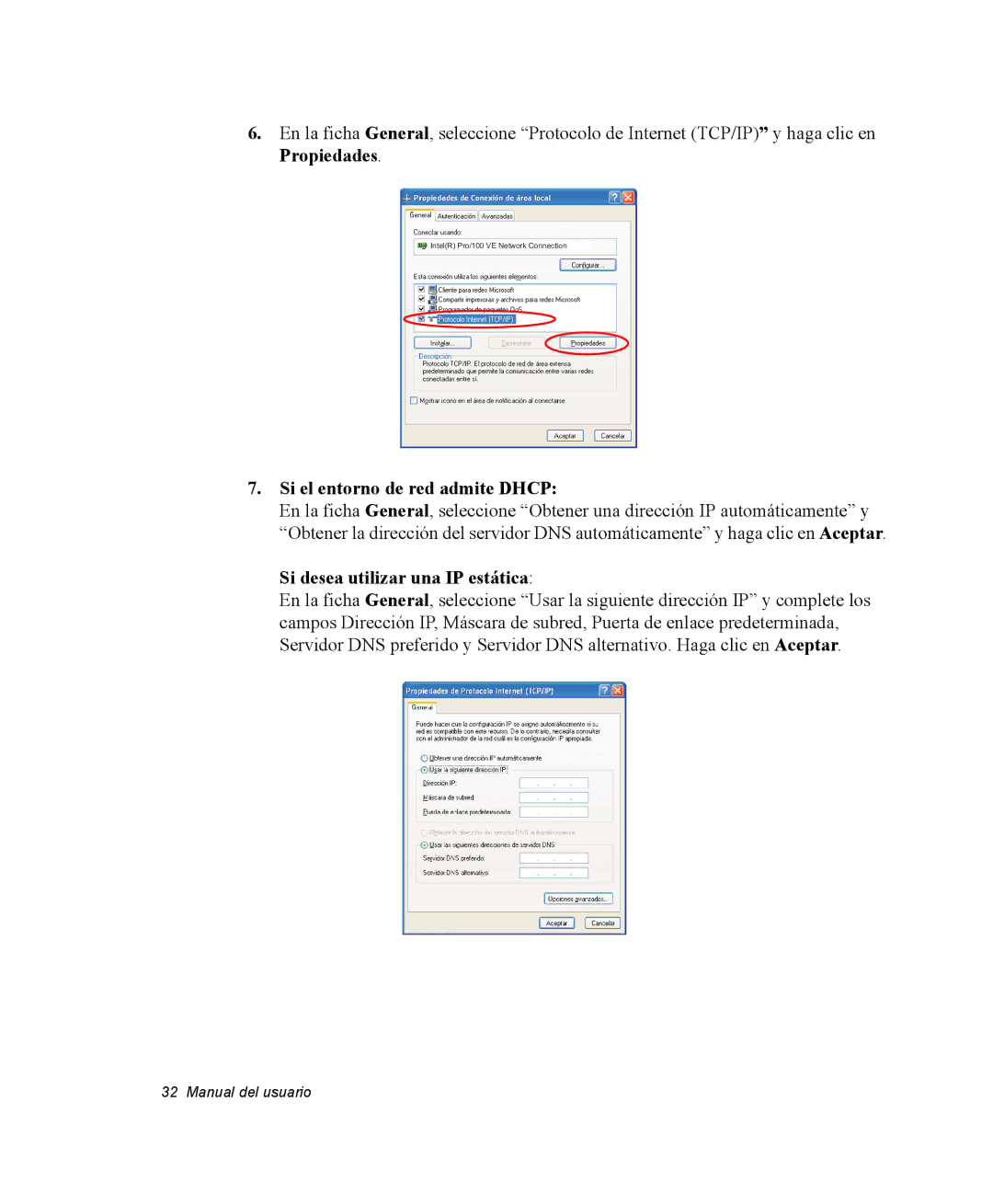 Samsung NV25NH0VLR/SES, NV25NH0VHX/SES, NV25CH0342/SES Si el entorno de red admite Dhcp, Si desea utilizar una IP estática 