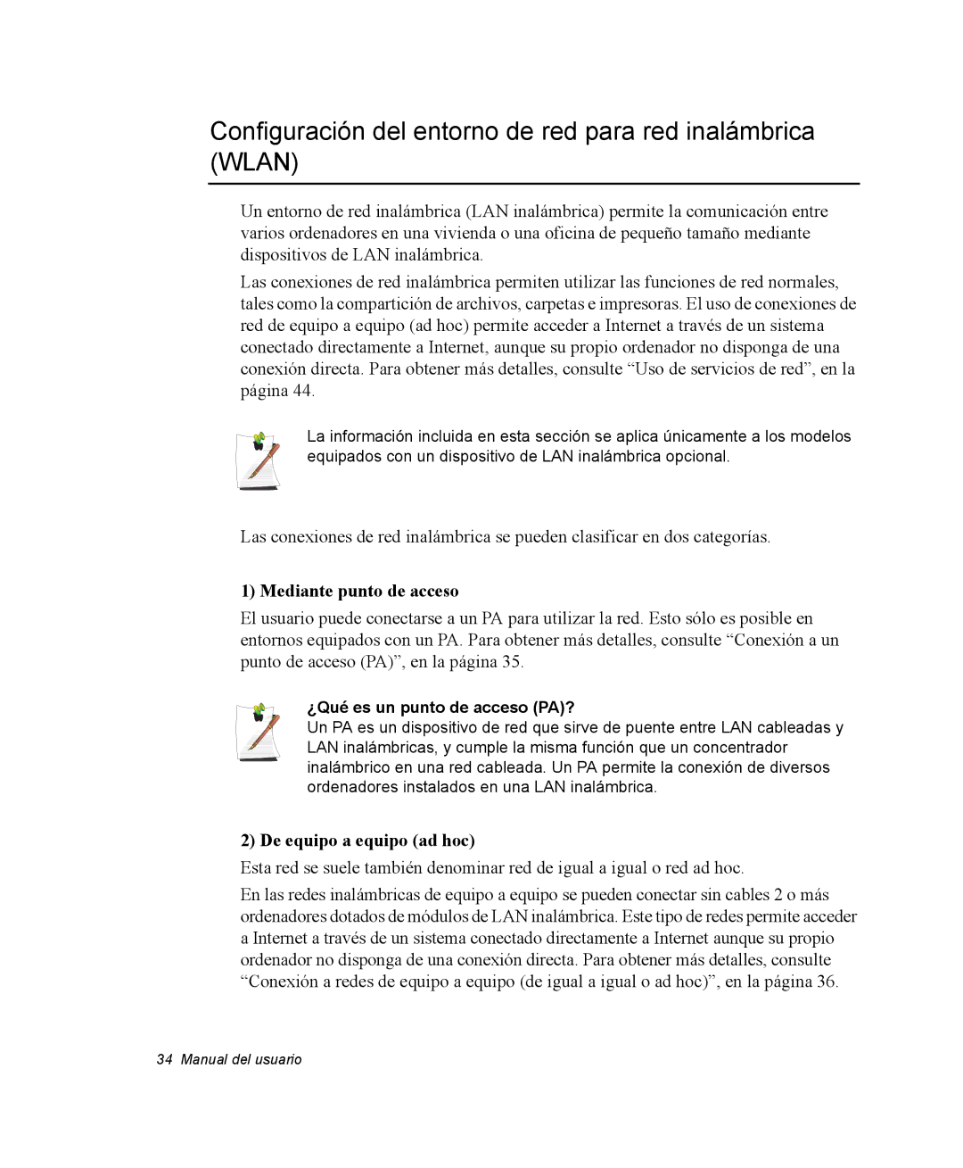 Samsung NV25NH0VHX/SES manual Configuración del entorno de red para red inalámbrica Wlan, Mediante punto de acceso 