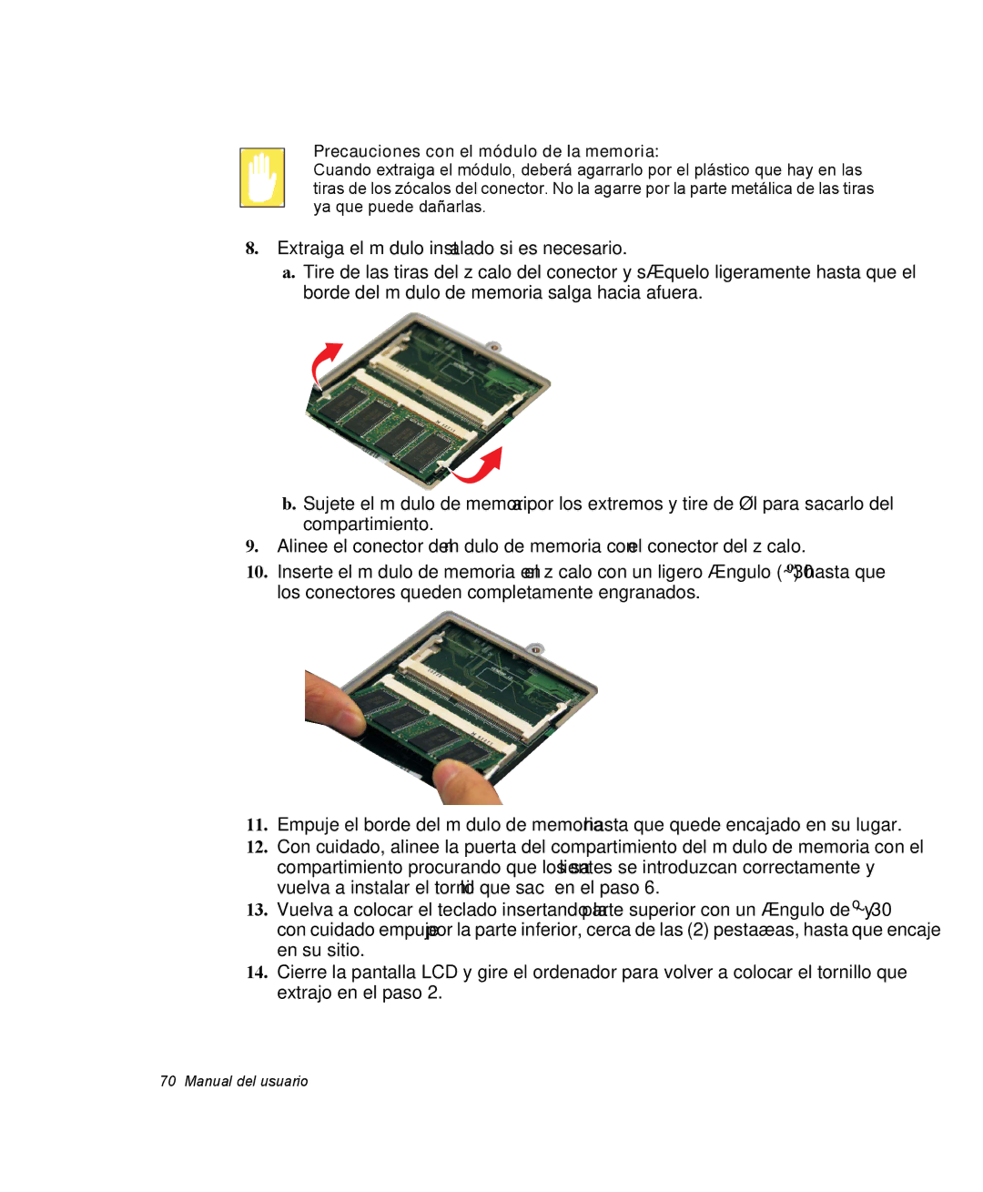 Samsung NV25NH0VHX/SES, NV25CH0342/SES, NV25NH2CB7/SES, NV25NH0GTX/SES manual Precauciones con el módulo de la memoria 