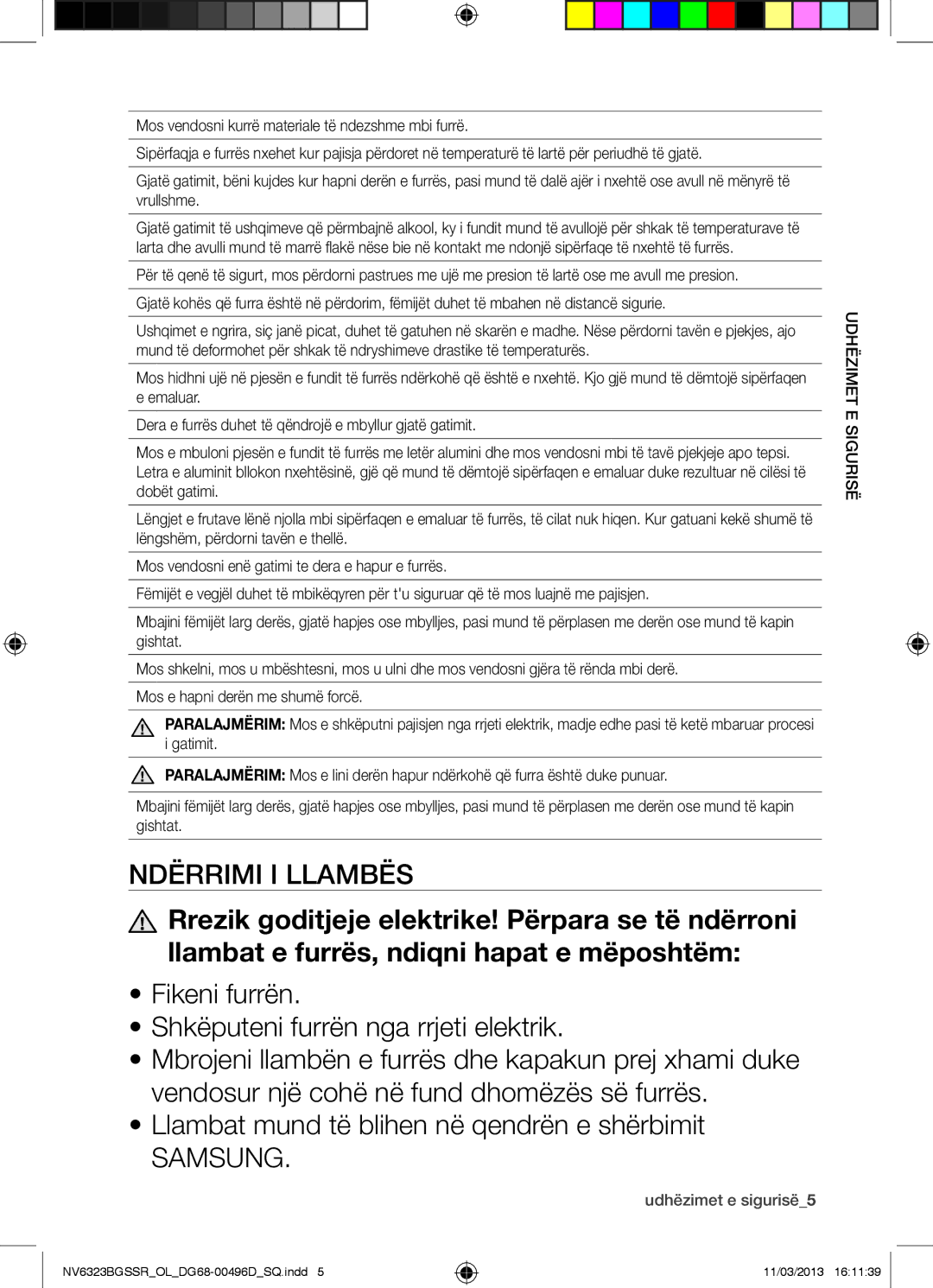 Samsung NV6323BGSSR/OL manual Ndërrimi I Llambës, Udhëzimet e sigurisë5 