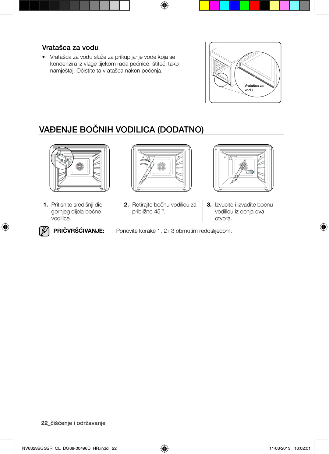 Samsung NV6323BGSSR/OL manual Vađenje Bočnih Vodilica Dodatno, Vratašca za vodu 