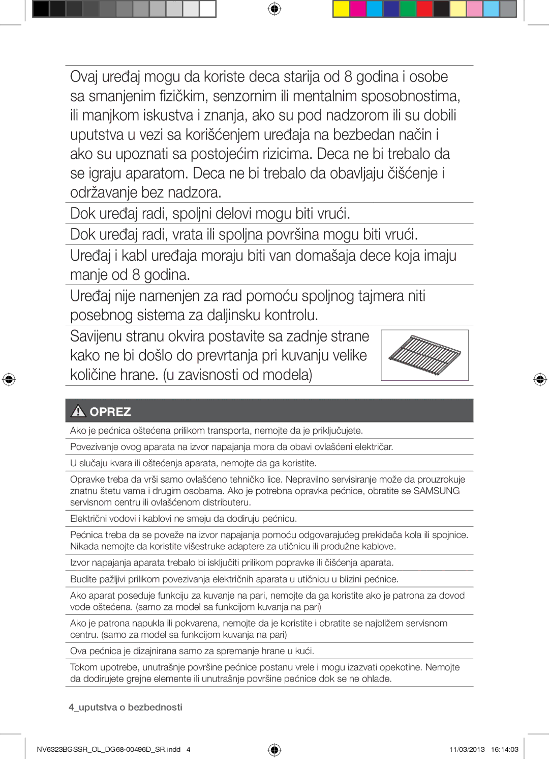 Samsung NV6323BGSSR/OL manual Oprez, 4uputstva o bezbednosti 