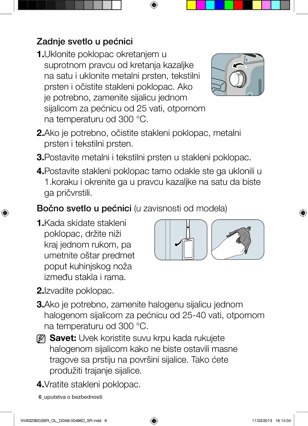 Samsung NV6323BGSSR/OL manual Zadnje svetlo u pećnici, 6uputstva o bezbednosti 