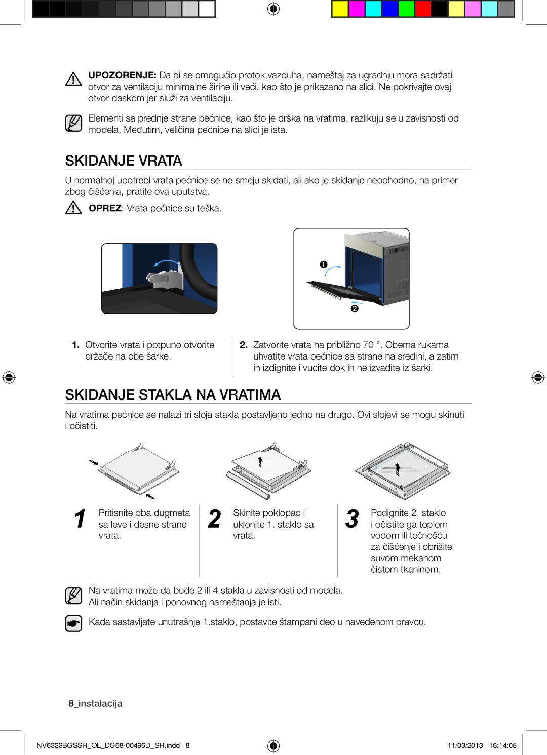 Samsung NV6323BGSSR/OL manual Skidanje Vrata, Skidanje Stakla NA Vratima, 8instalacija 