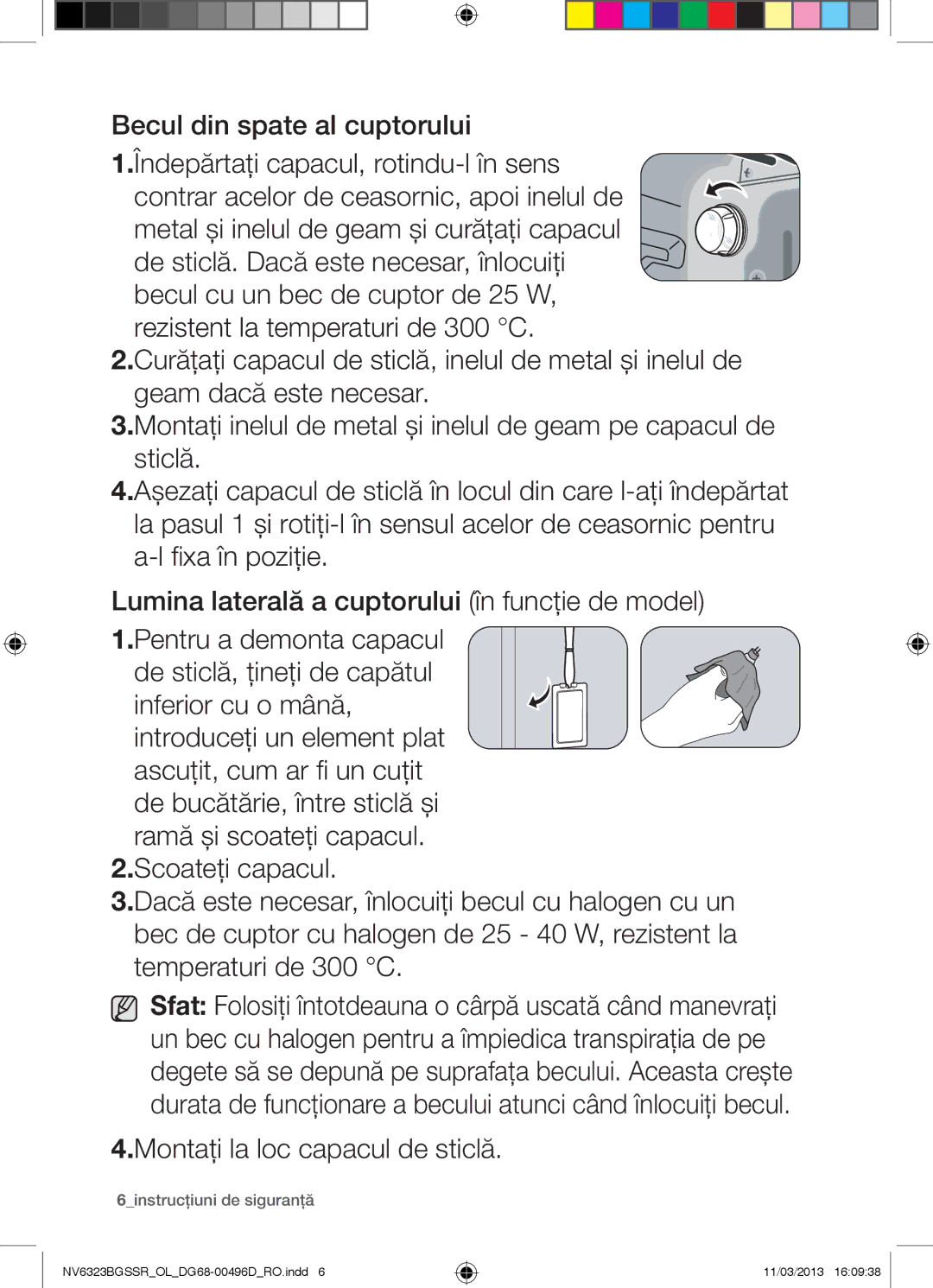 Samsung NV6323BGSSR/OL manual Becul din spate al cuptorului, 6instrucţiuni de siguranţă 