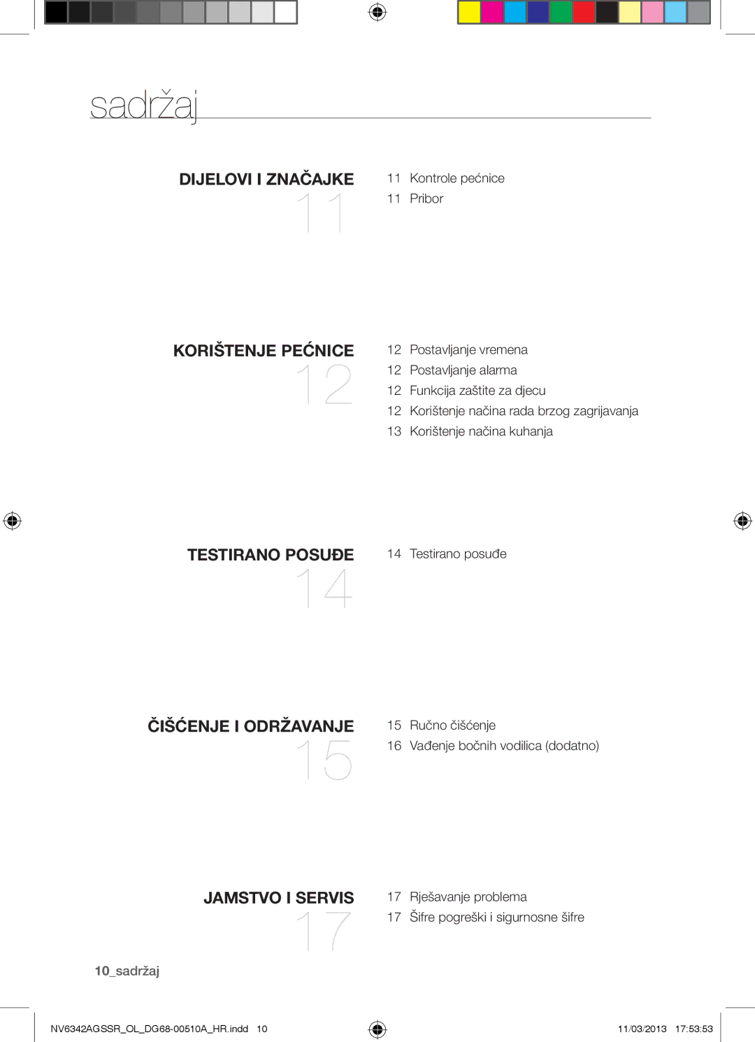 Samsung NV6342AGSSR/OL manual Sadržaj, Kontrole pećnice Pribor 