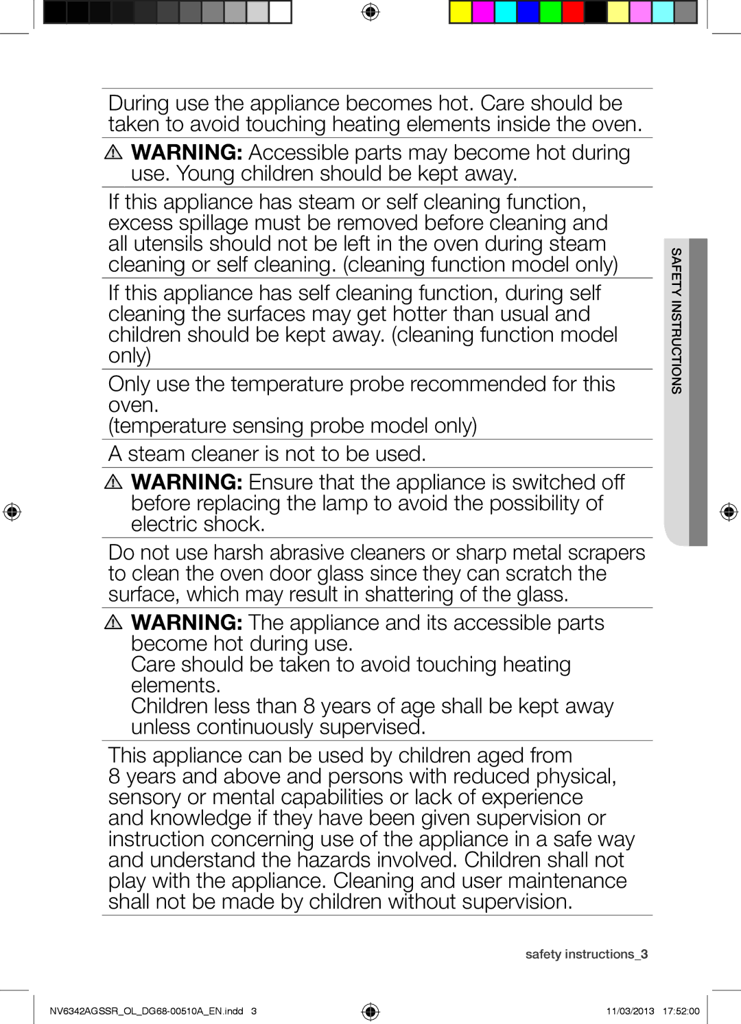 Samsung NV6342AGSSR/OL manual Safety instructions3, Saferuc ynst i i tons 