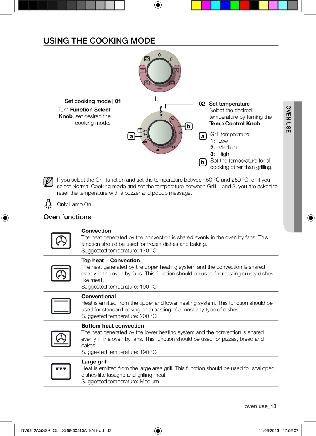 Samsung NV6342AGSSR/OL manual Using the Cooking Mode, Oven functions 