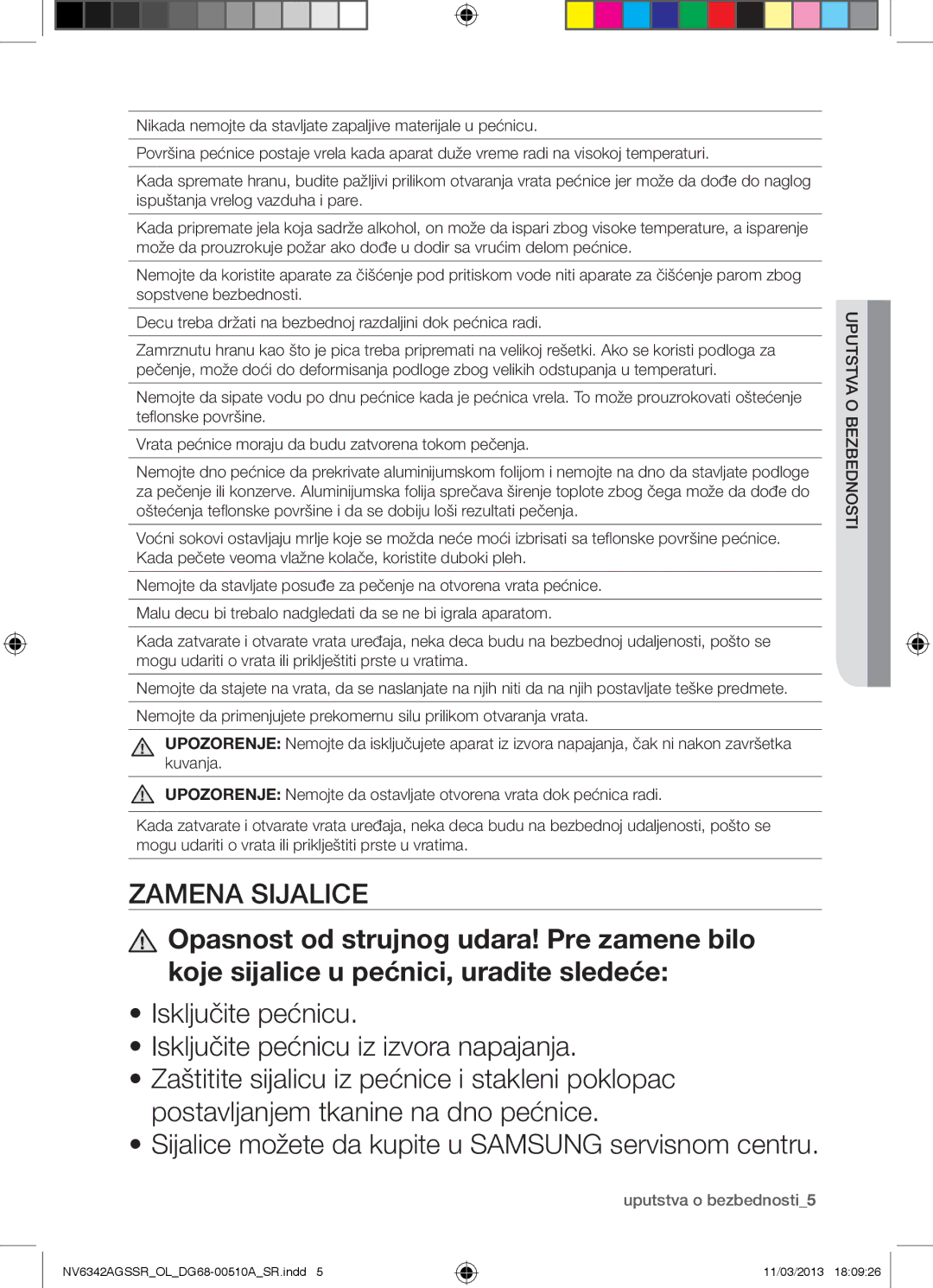 Samsung NV6342AGSSR/OL manual Uputstva o bezbednosti5 