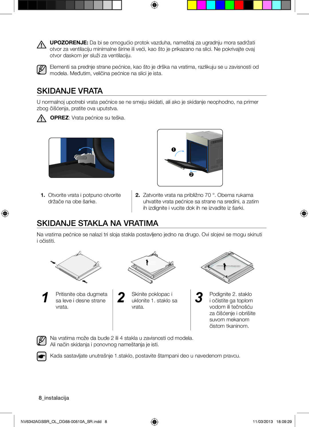 Samsung NV6342AGSSR/OL manual Skidanje Vrata, Skidanje Stakla NA Vratima, 8instalacija 