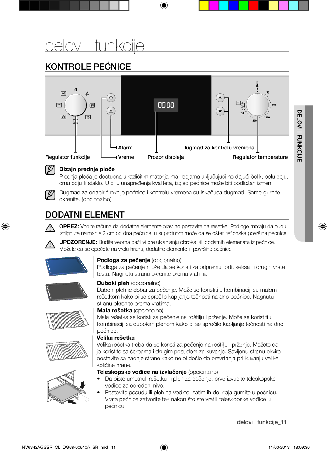 Samsung NV6342AGSSR/OL manual Delovi i funkcije, Kontrole Pećnice, Dodatni Element 