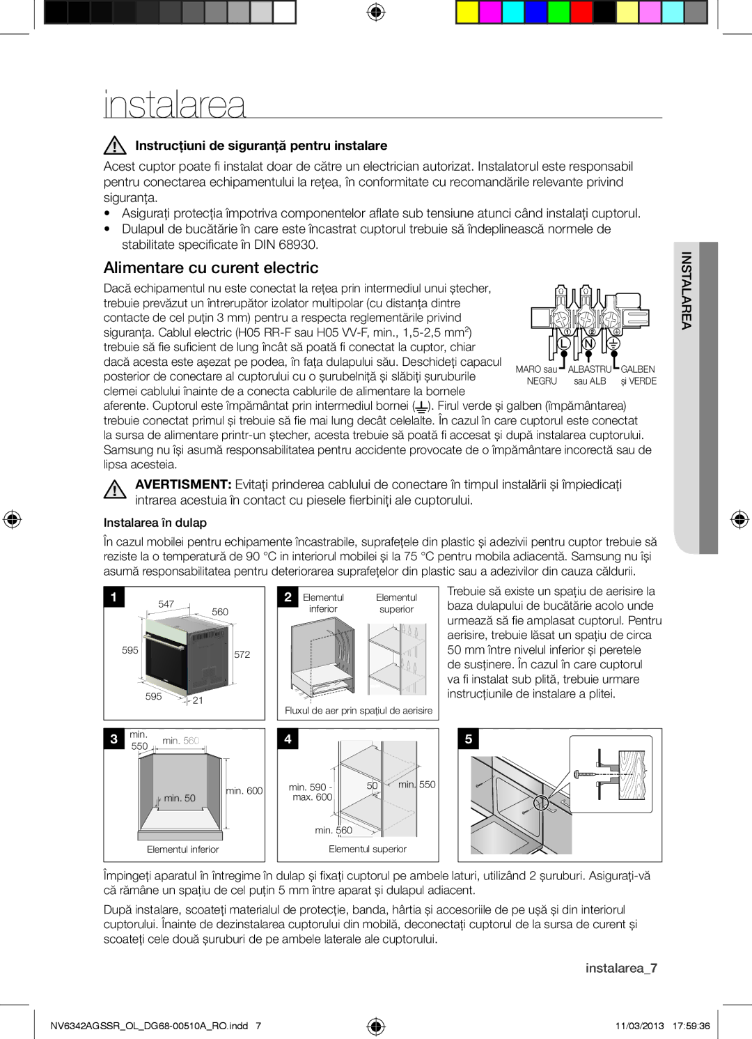 Samsung NV6342AGSSR/OL Instalarea, Alimentare cu curent electric, Instrucţiuni de siguranţă pentru instalare, Lnsareata 