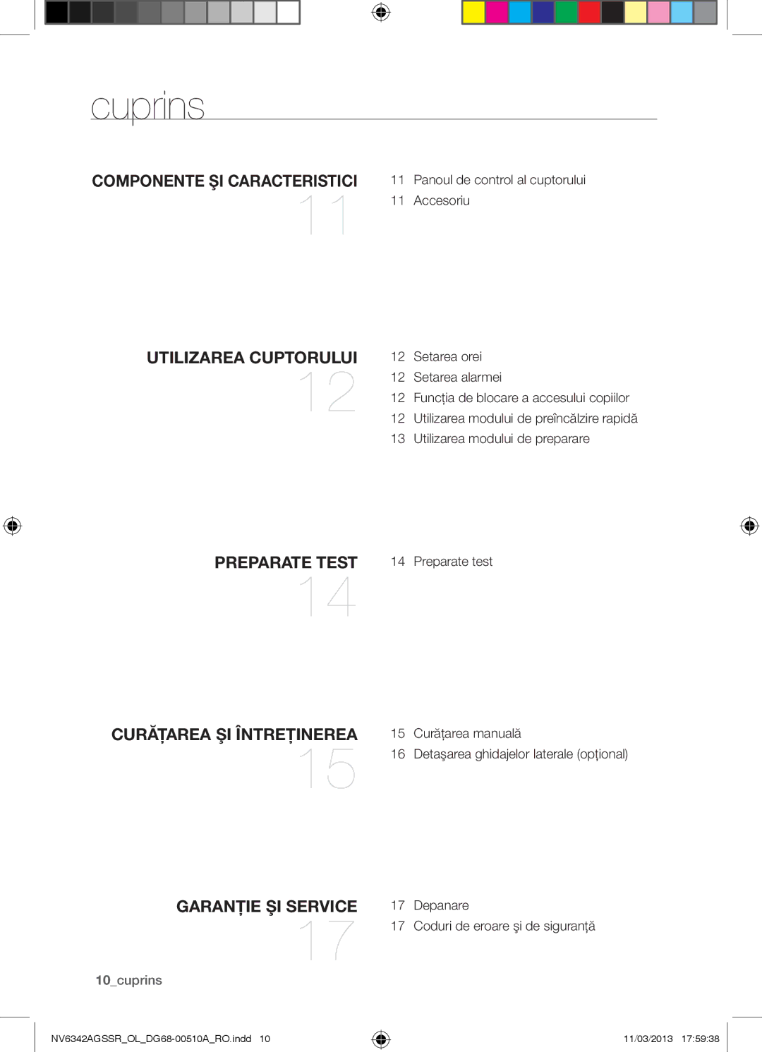 Samsung NV6342AGSSR/OL manual Cuprins, 10cuprins 