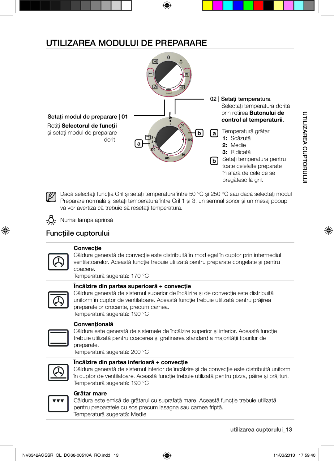 Samsung NV6342AGSSR/OL manual Utilizarea Modului DE Preparare, Funcţiile cuptorului 