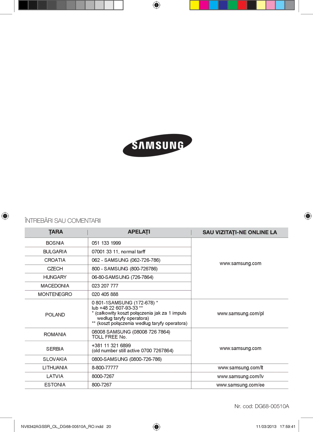 Samsung NV6342AGSSR/OL manual Nr. cod DG68-00510A 