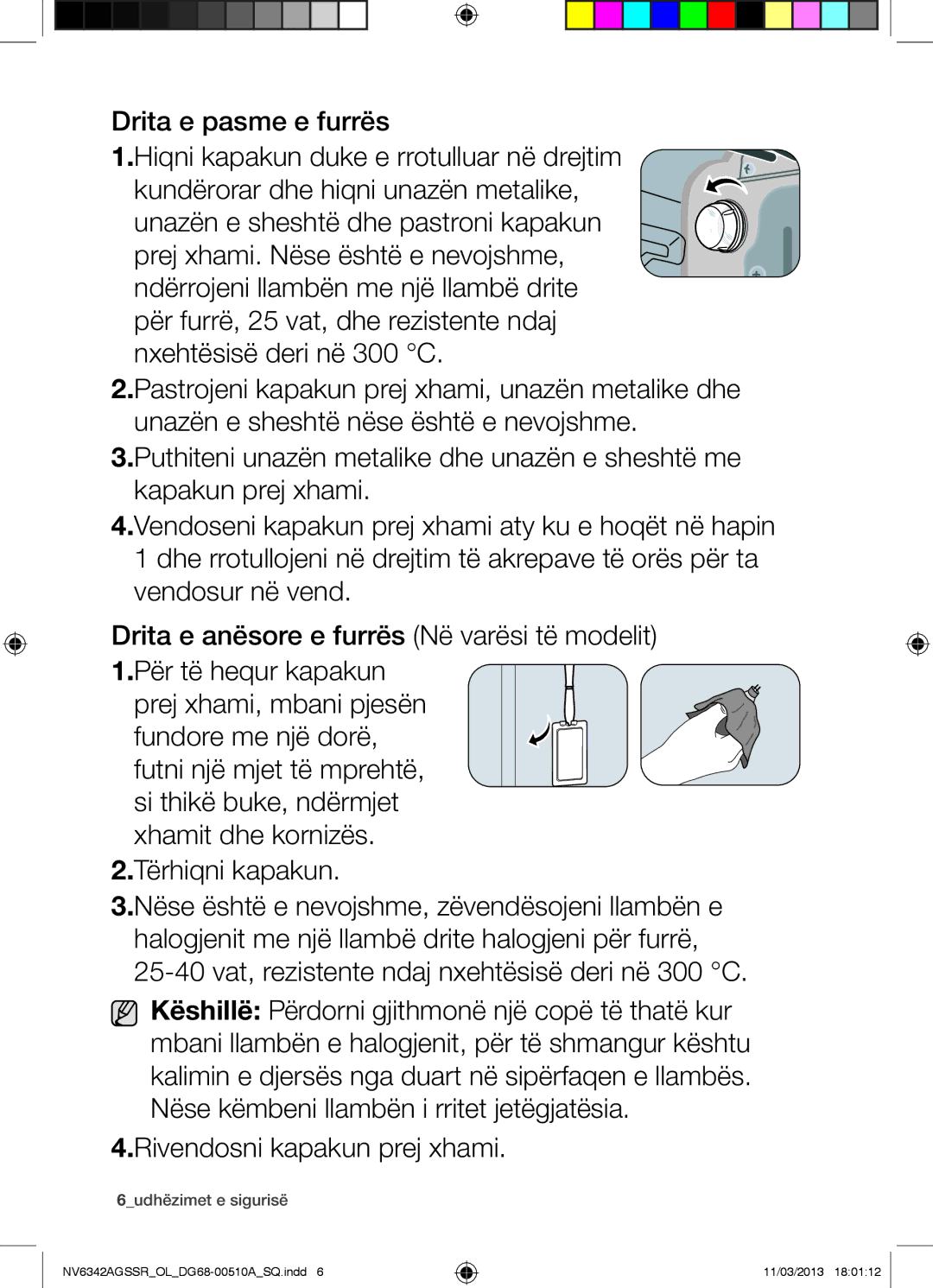 Samsung NV6342AGSSR/OL manual Drita e pasme e furrës, 6udhëzimet e sigurisë 