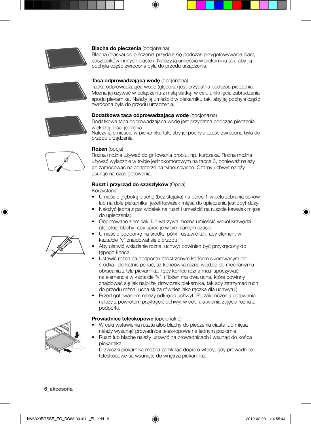 Samsung NV6353BGSSR/EO, NV6323BGSSR/EO manual Blacha do pieczenia opcjonalna, Taca odprowadzającą wodę opcjonalna 