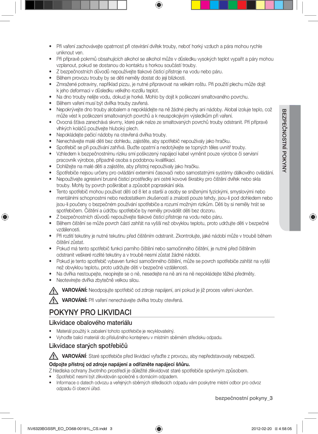 Samsung NV6323BGSSR/EO, NV6353BGSSR/EO Pokyny pro likvidaci, Likvidace obalového materiálu, Likvidace starých spotřebičů 