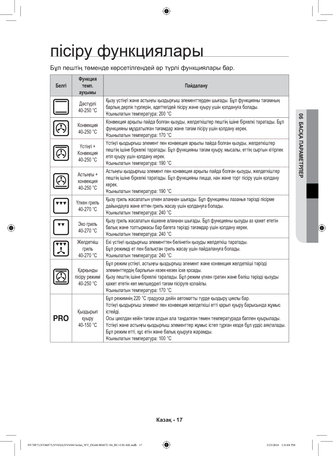 Samsung NV6584BNESR/WT, NV6584LNESR/WT manual Пісіру функциялары, Белгі, Пайдалану 