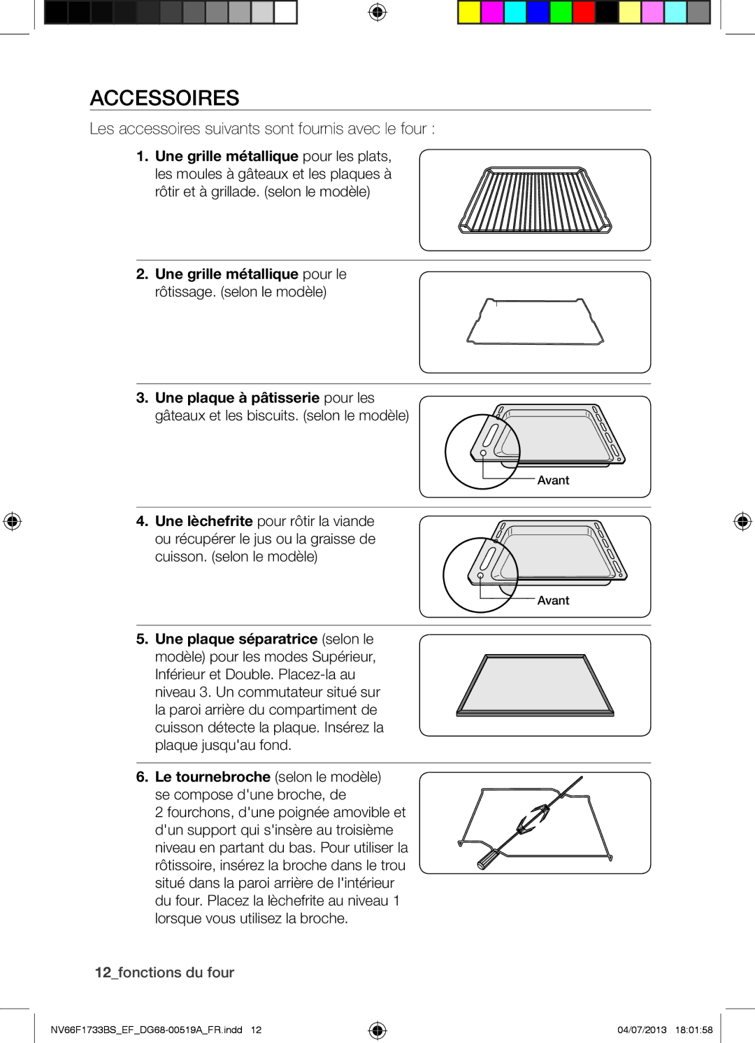 Samsung NV66F1733BS/EF manual Accessoires, Gâteaux et les biscuits. selon le modèle, 12fonctions du four 