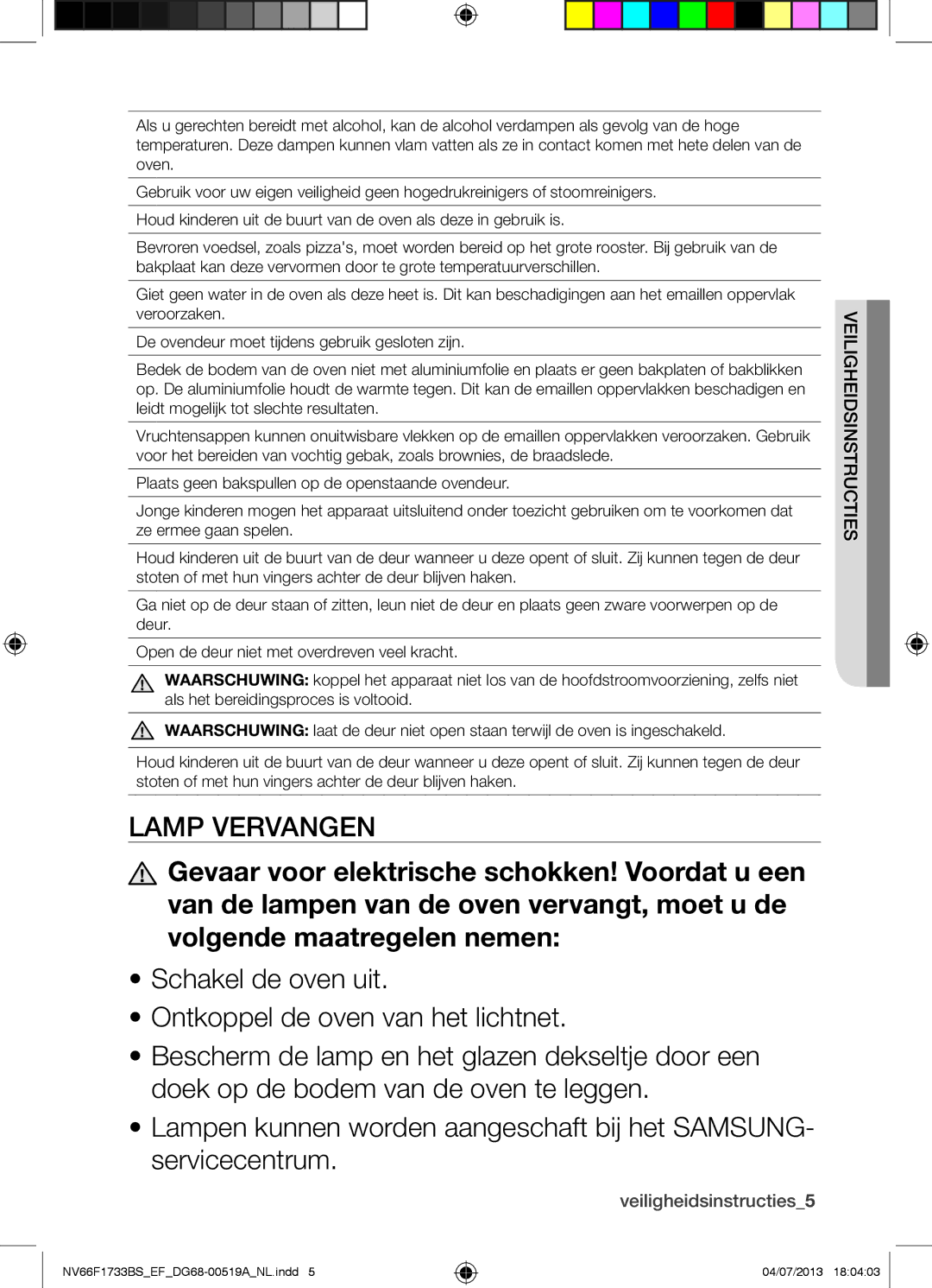 Samsung NV66F1733BS/EF manual Veiligheidsinstructies5 