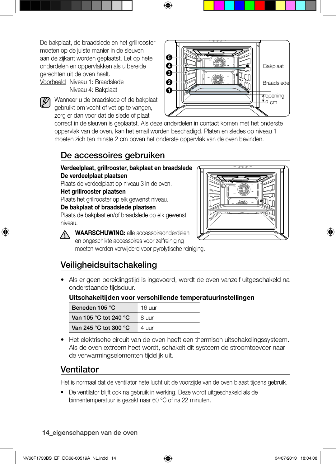 Samsung NV66F1733BS/EF manual De accessoires gebruiken, Veiligheidsuitschakeling, Ventilator 