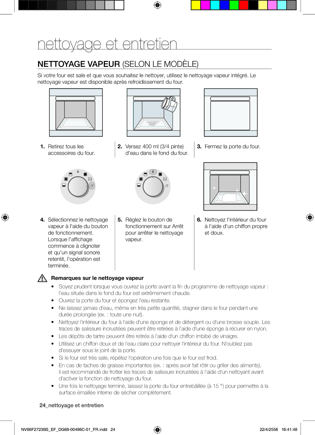 Samsung NV66F2723BS/EF manual Nettoyage et entretien, Nettoyage Vapeur Selon LE Modèle, Remarques sur le nettoyage vapeur 