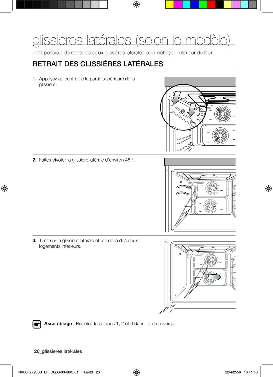 Samsung NV66F2723BS/EF Glissières latérales selon le modèle, Retrait DES Glissières Latérales, 26glissières latérales 