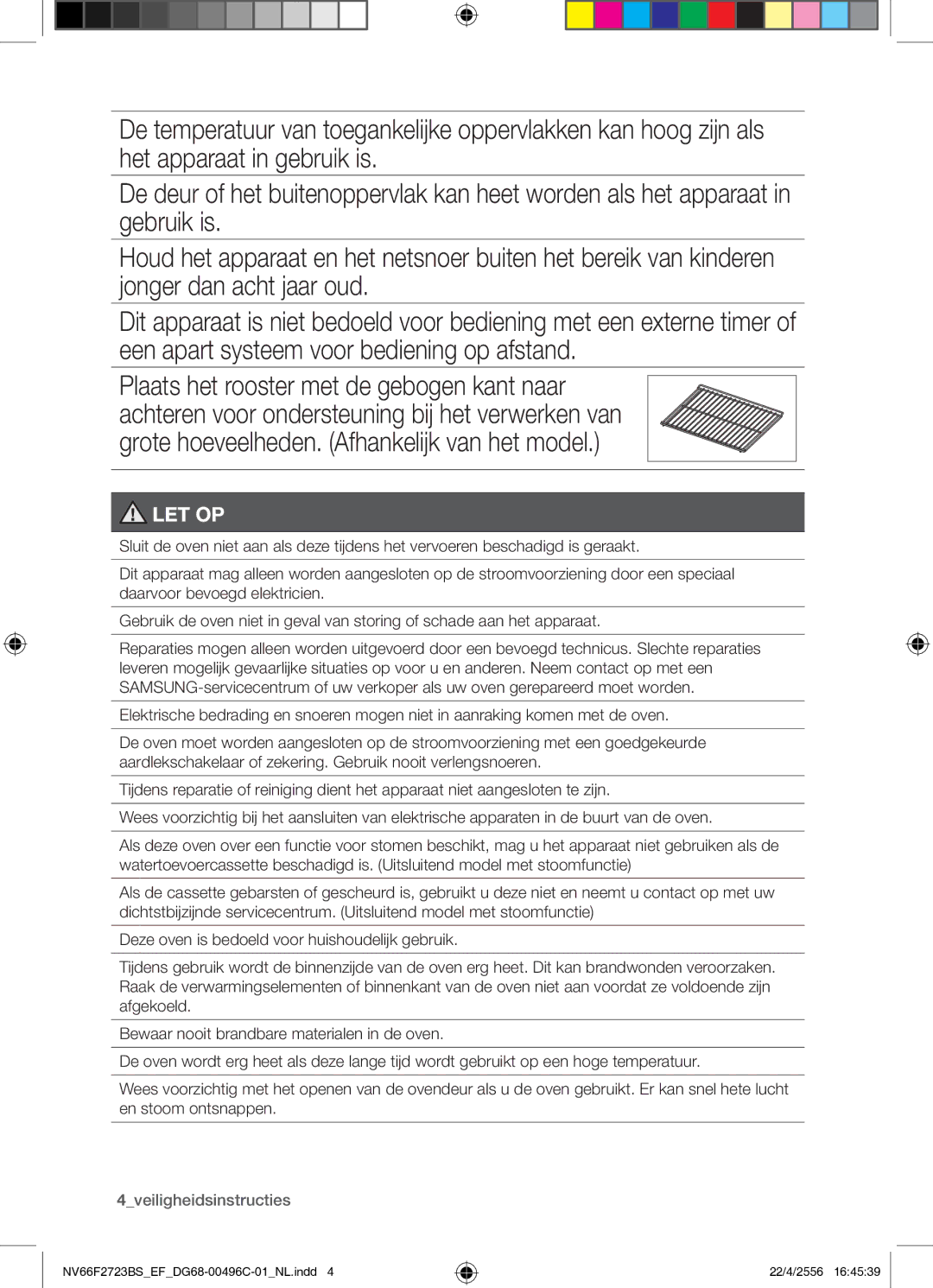 Samsung NV66F2723BS/EF manual Let Op, 4veiligheidsinstructies 