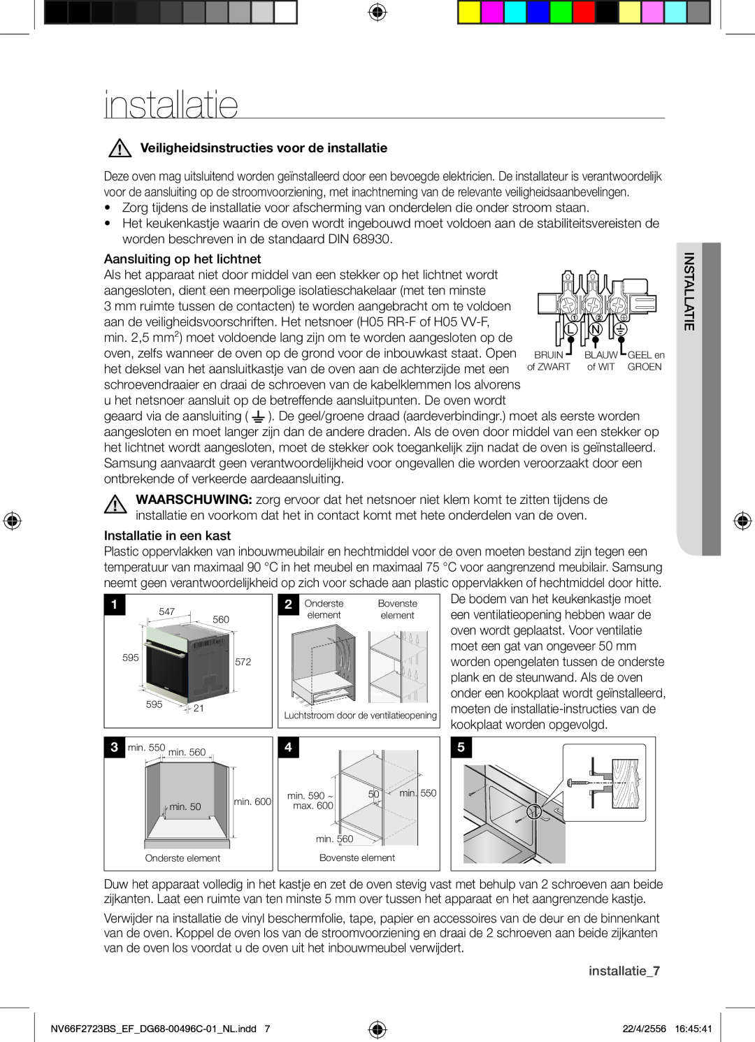 Samsung NV66F2723BS/EF manual Veiligheidsinstructies voor de installatie, Installatie7 