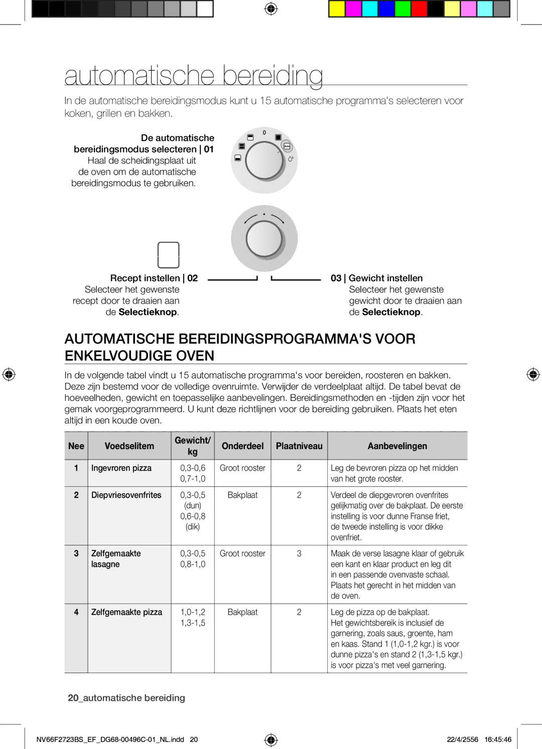 Samsung NV66F2723BS/EF Automatische bereiding, Automatische Bereidingsprogrammas Voor Enkelvoudige Oven, Nee Voedselitem 