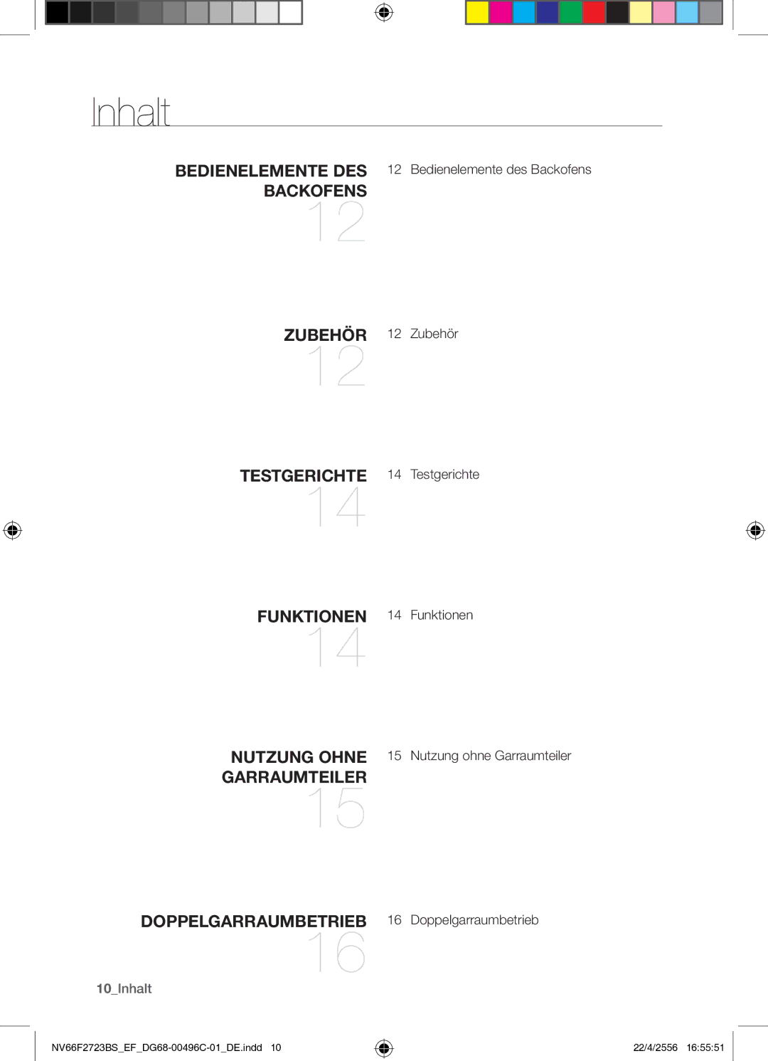 Samsung NV66F2723BS/EF manual 10Inhalt, Doppelgarraumbetrieb 