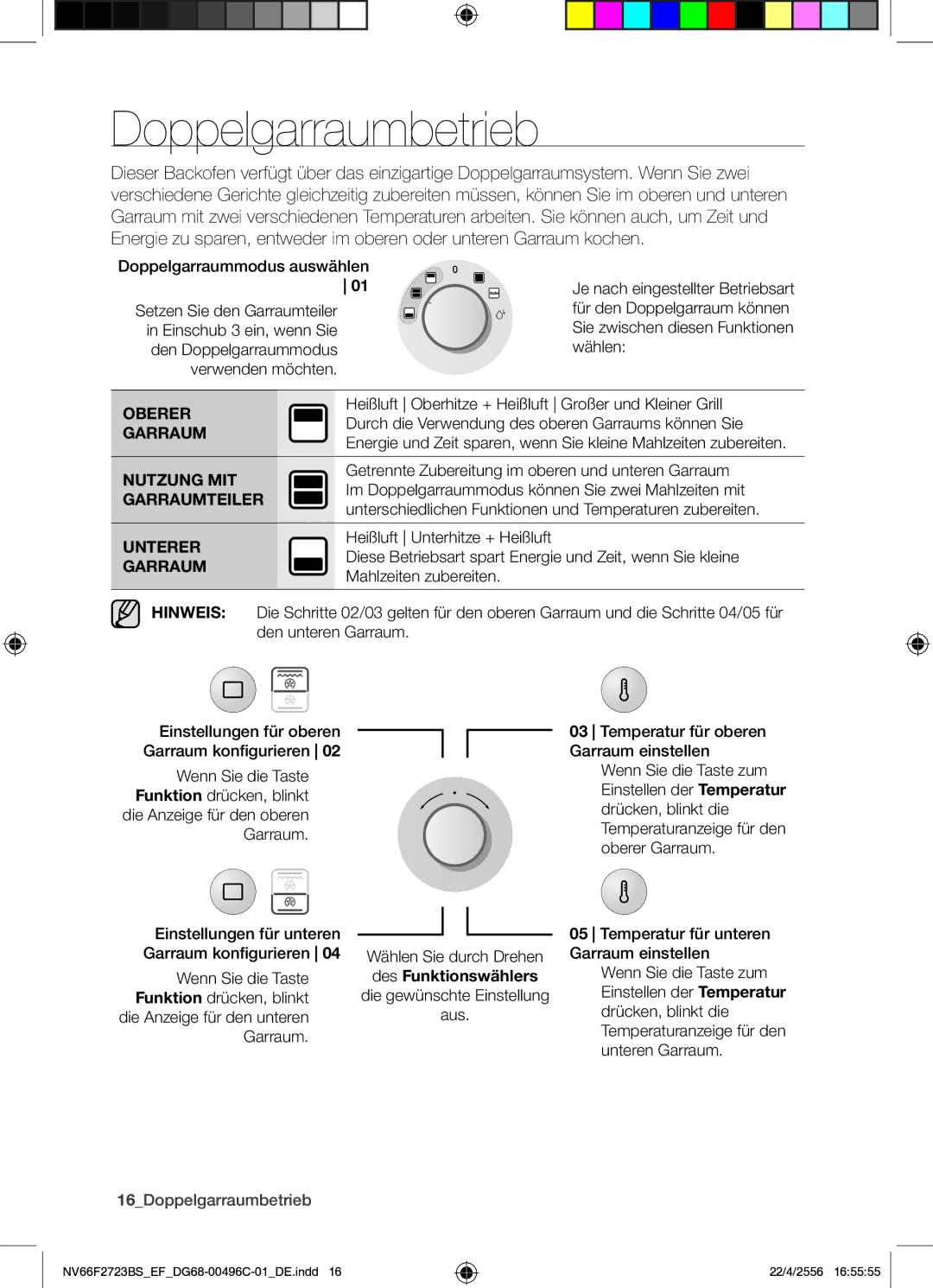 Samsung NV66F2723BS/EF manual Doppelgarraumbetrieb 