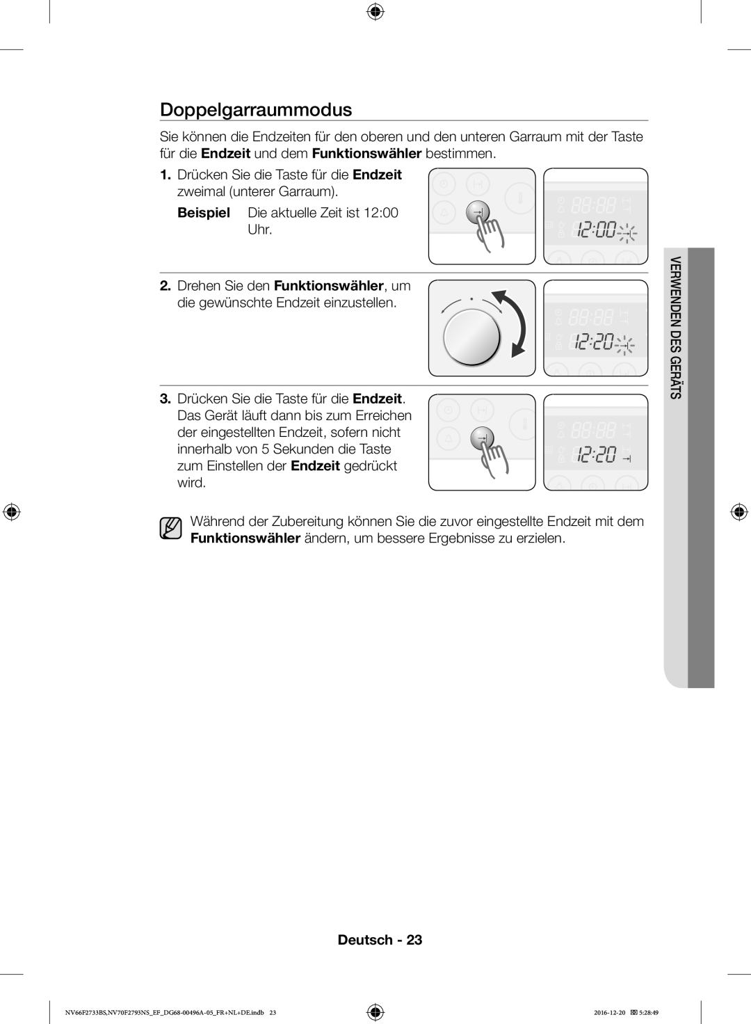 Samsung NV70F2793NS/EF, NV66F2733BS/EF manual Doppelgarraummodus 