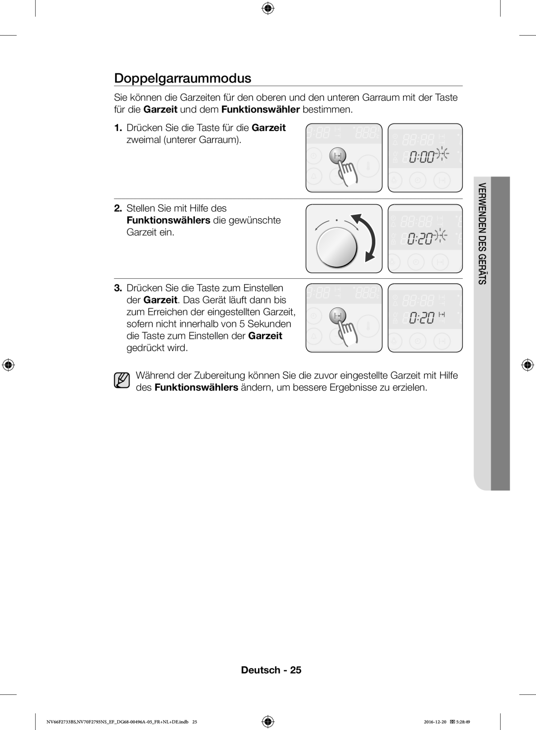 Samsung NV70F2793NS/EF, NV66F2733BS/EF manual Doppelgarraummodus 