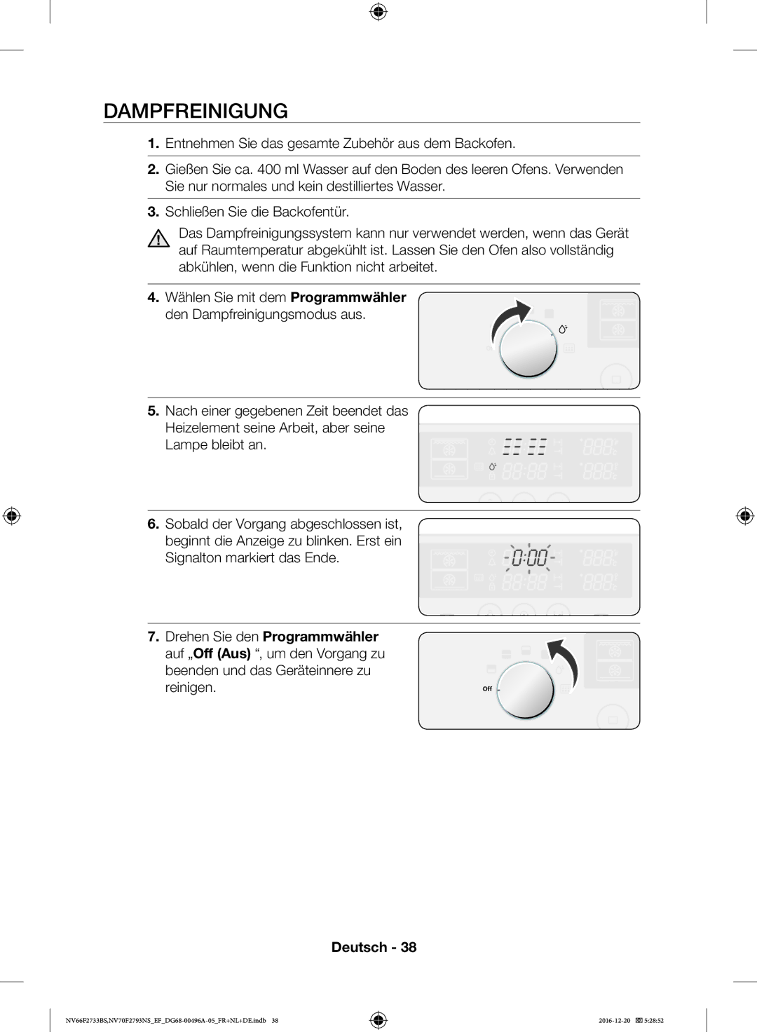 Samsung NV66F2733BS/EF, NV70F2793NS/EF manual Dampfreinigung 