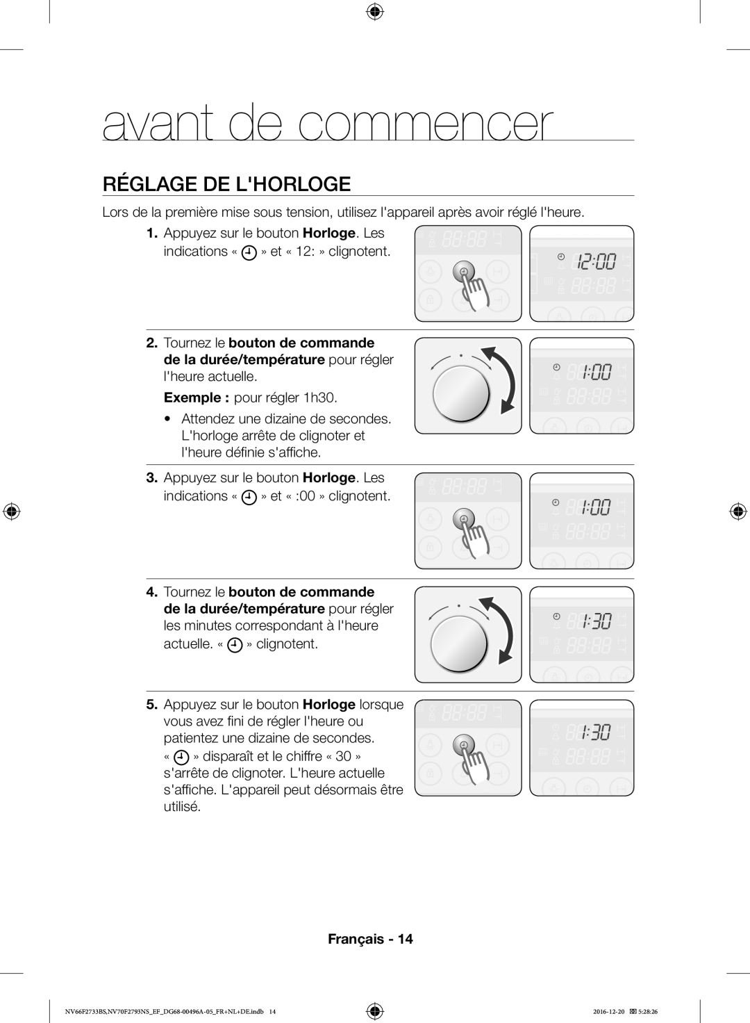 Samsung NV66F2733BS/EF, NV70F2793NS/EF manual Avant de commencer, Réglage DE Lhorloge 